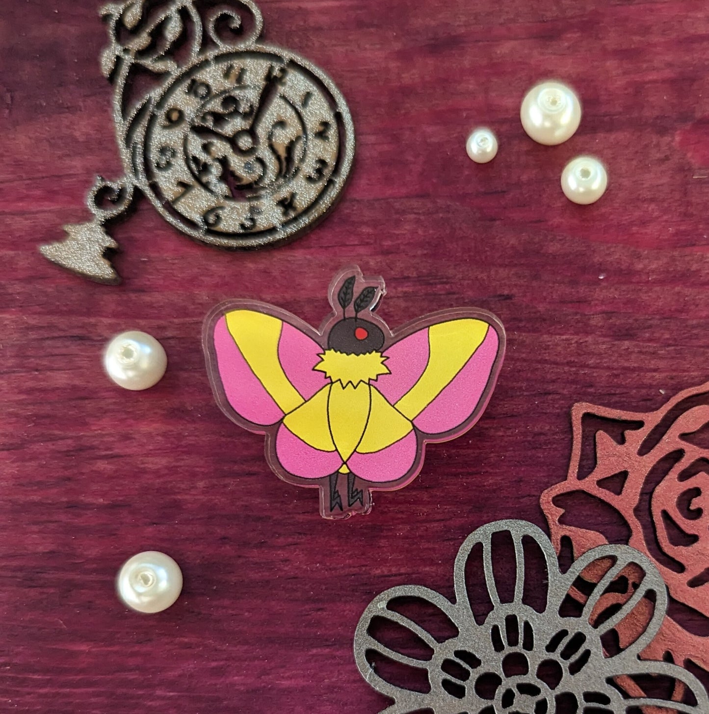Rosy Maple Mothman Acrylic Pin Moth Man Kawaii Cryptid