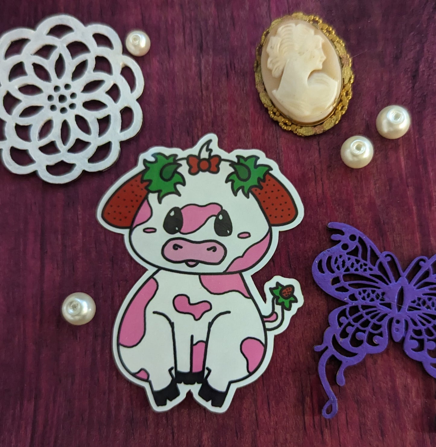 Moochigo Strawberry Cow Kawaii Vinyl Sticker