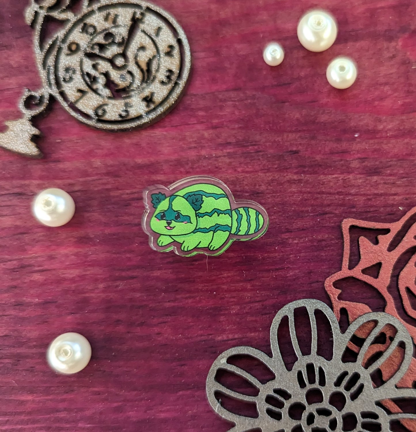 Suicoon Suika Watermelon Raccoon Kawaii Acrylic Pin