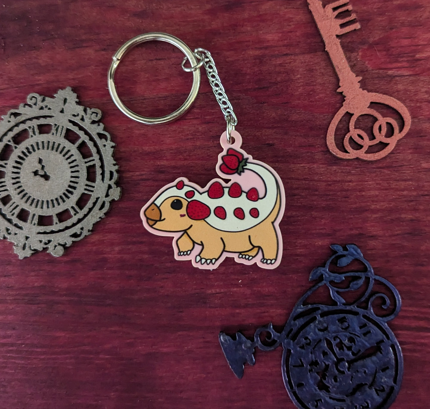 StRAWRberry Ankyloshortcake Kawaiinos Kawaii Dinos Ankylosaurus Keychain