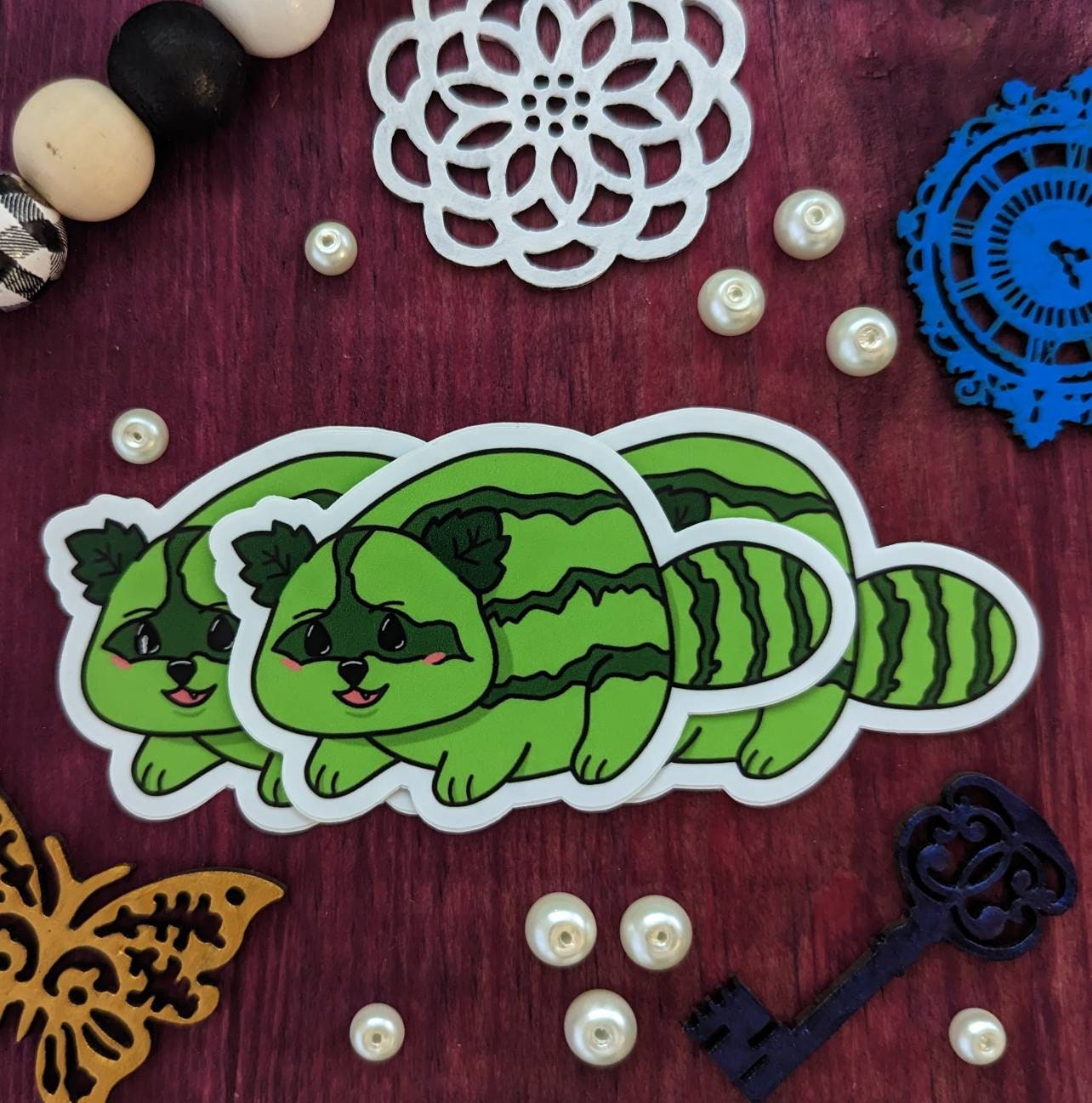 Suicoon Watermelon Raccoon Kawaii Vinyl Sticker