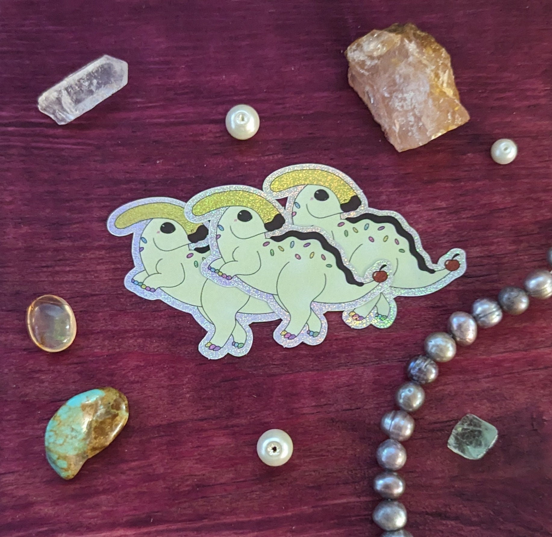 Kawaiinos Glitter Sticker Bundle Ankyloshortcake Stegos'morus Para-Split-Olophus Taro-Dactyl Red Velvet Raptor Kawaii Dinos Dinosaurs