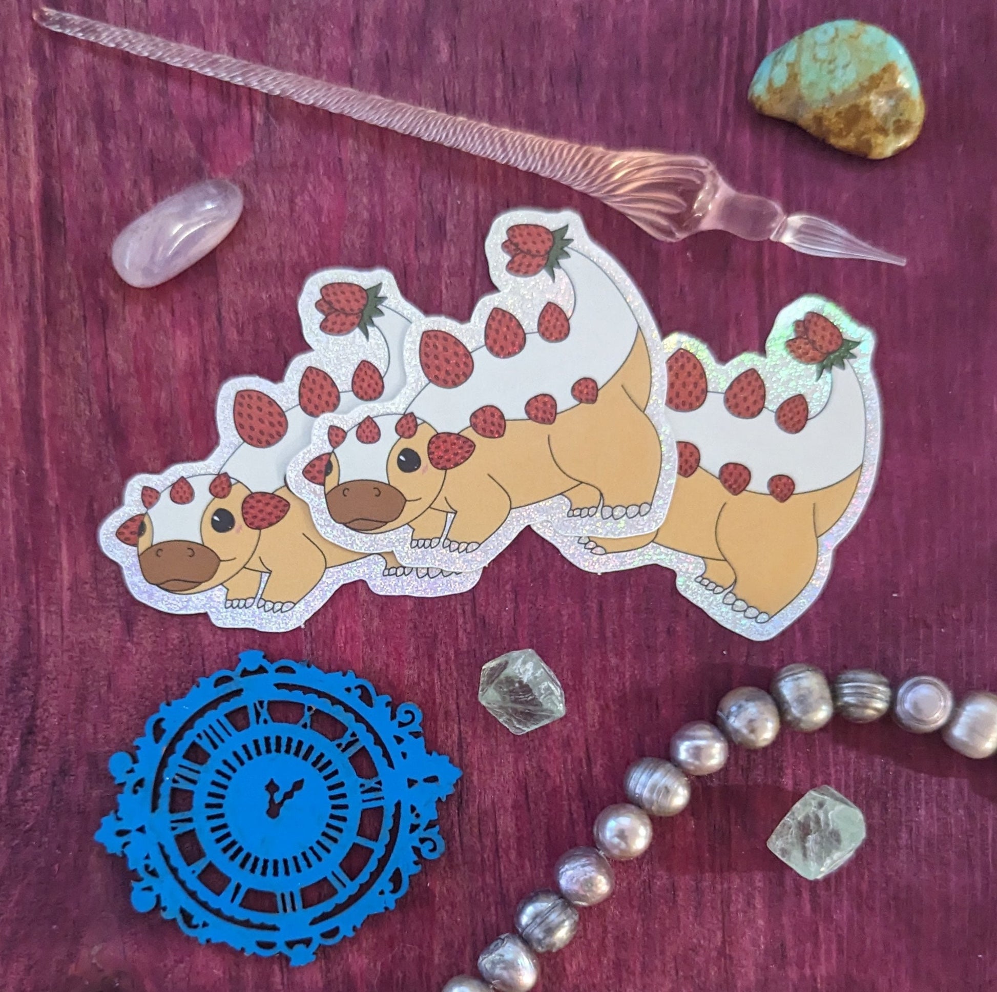 Kawaiinos Glitter Sticker Bundle Ankyloshortcake Stegos'morus Para-Split-Olophus Taro-Dactyl Red Velvet Raptor Kawaii Dinos Dinosaurs
