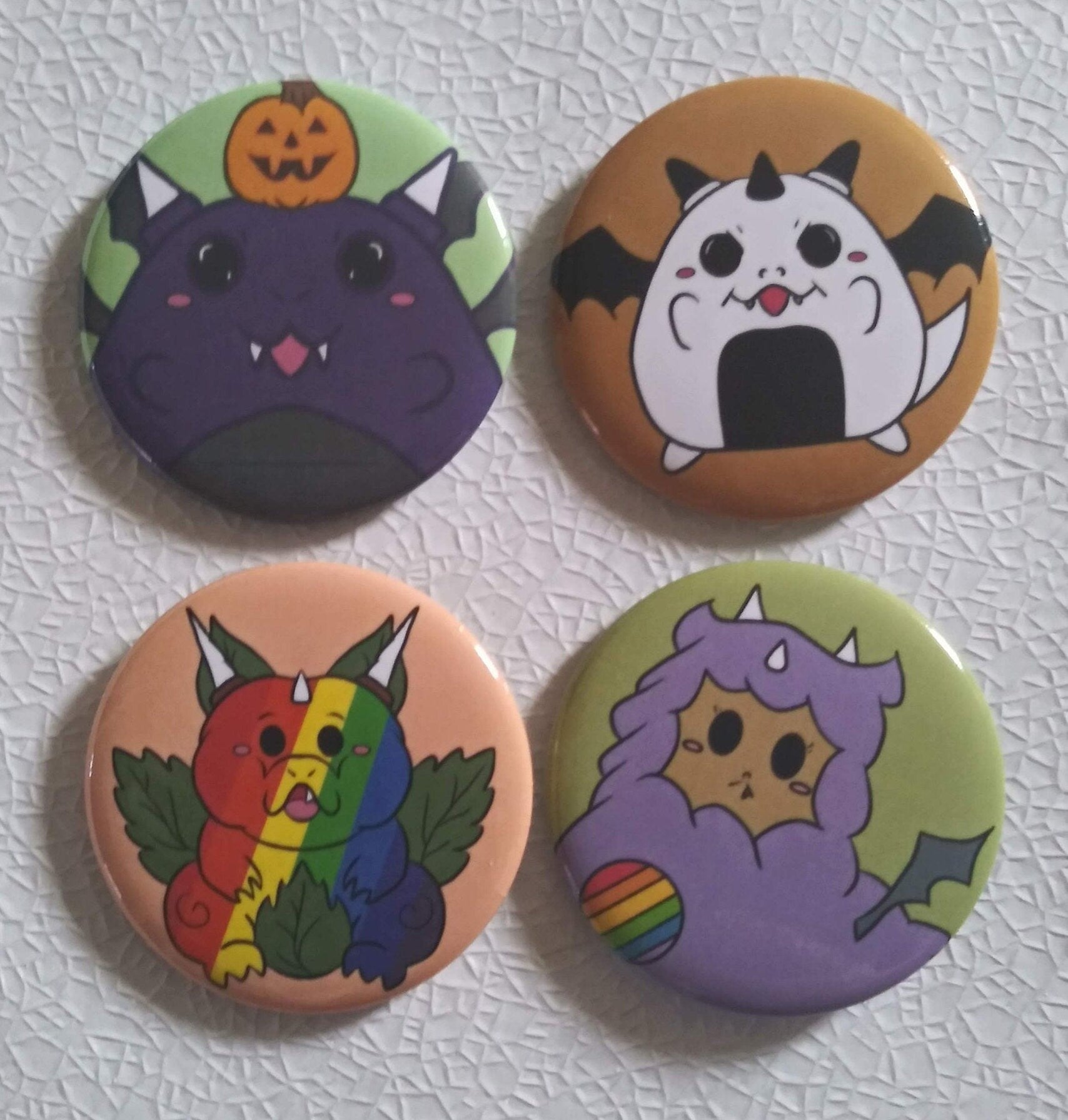 Kawaii Buttons Rainbow Pride Dragiri Spoopy Dragon Dragpaca