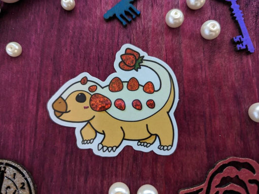 StRAWRberry Ankyloshortcake Sticker Kawaiinos Kawaii Dinos Dinosaur Ankylosaurus