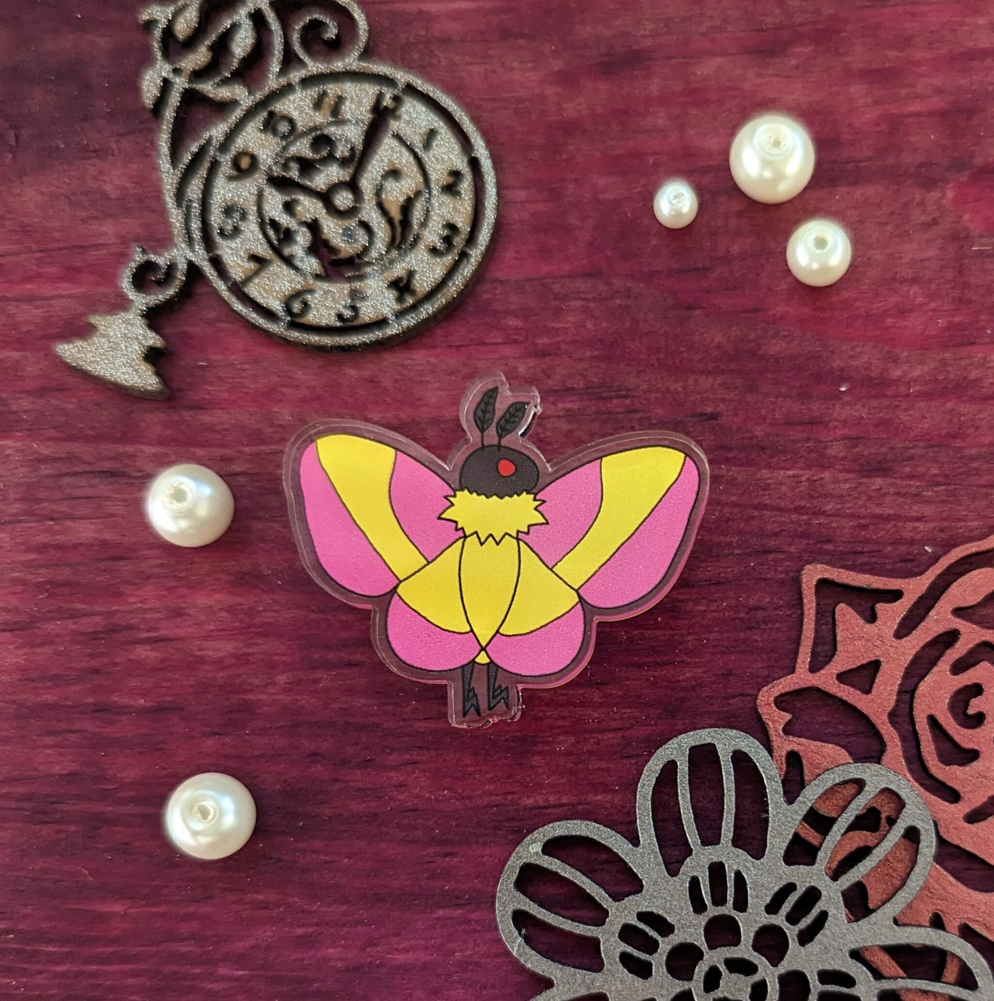 Rosy Maple Mothman Acrylic Pin Moth Man Kawaii Cryptid
